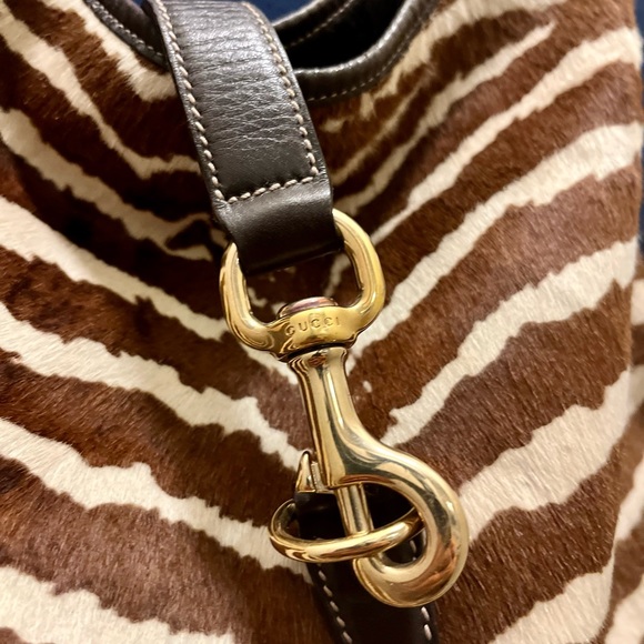 GUCCI Pony Hair Zebra Large Jackie O Bouvier Hobo Brown - Picture 4 of 4